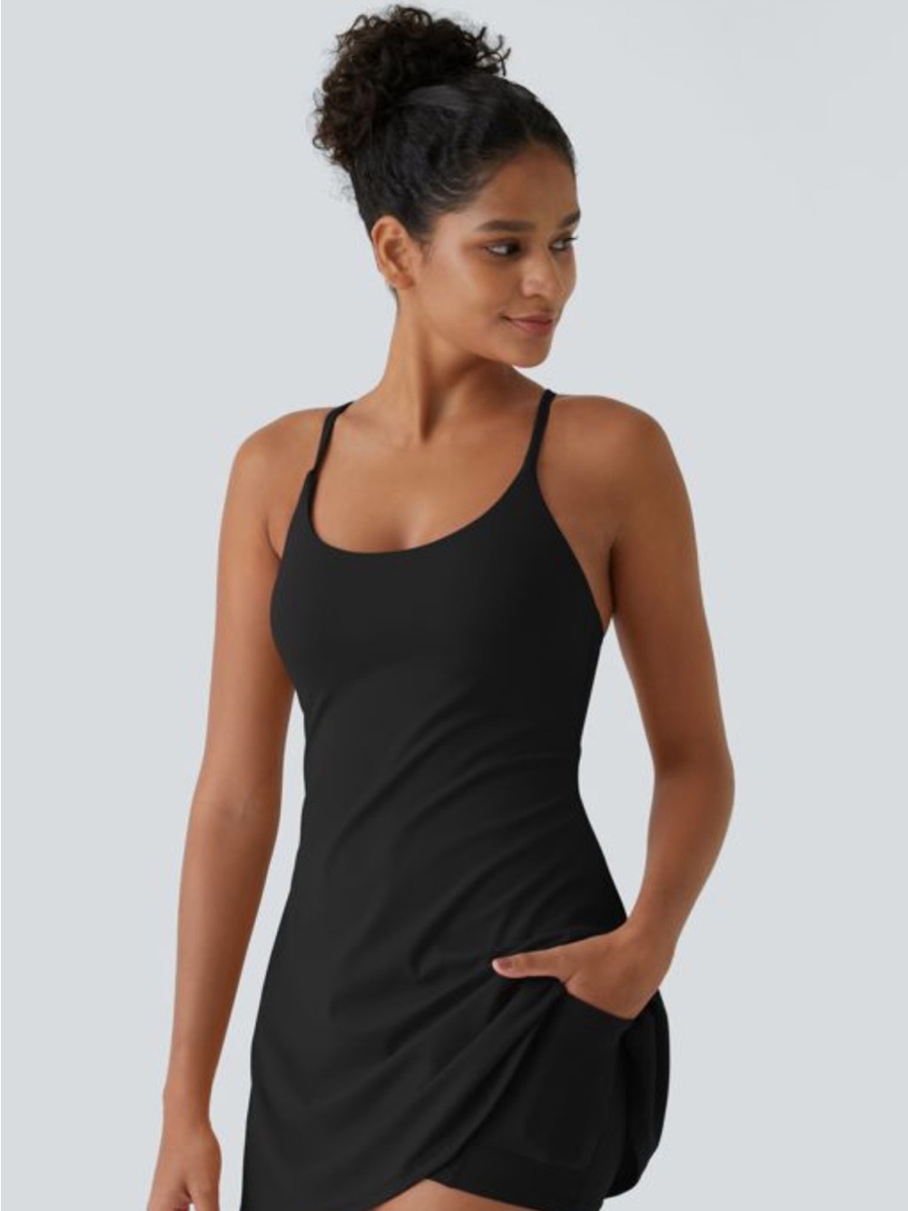 HALARA Black Slim-Strap Midi Dress